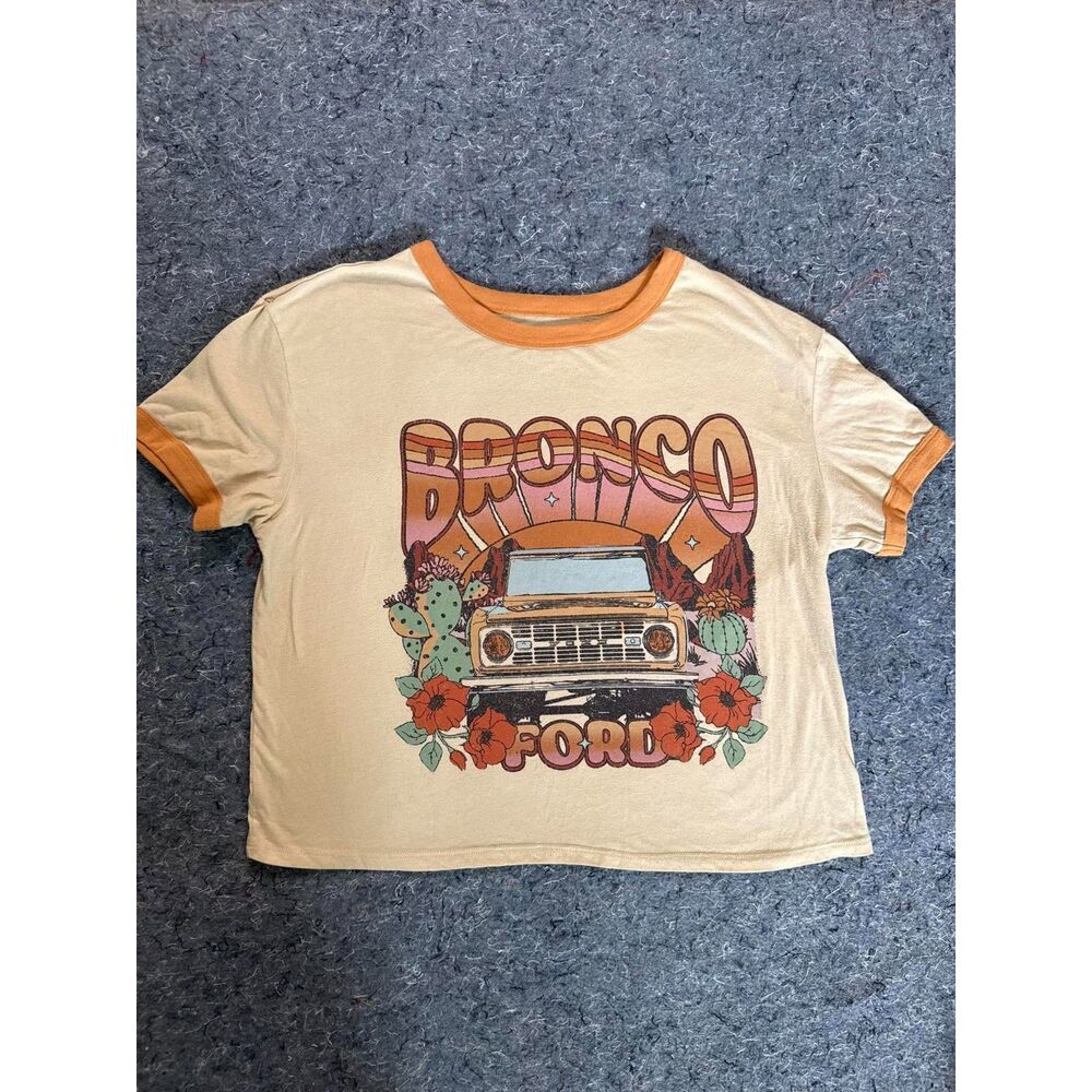 Ford Bronco Women’s XL Retro Graphic Ringer T-Shirt Desert Cactus